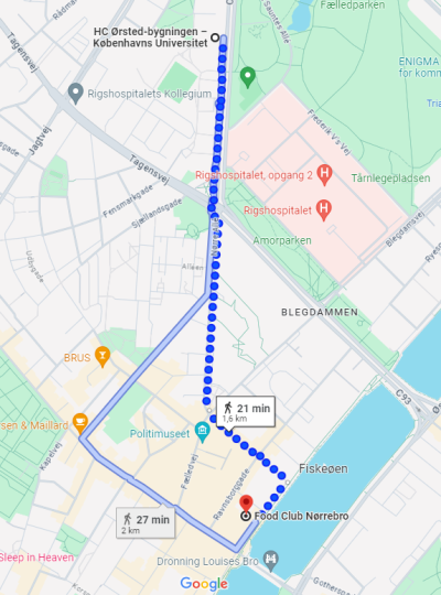 Walking route from venue to restaurant